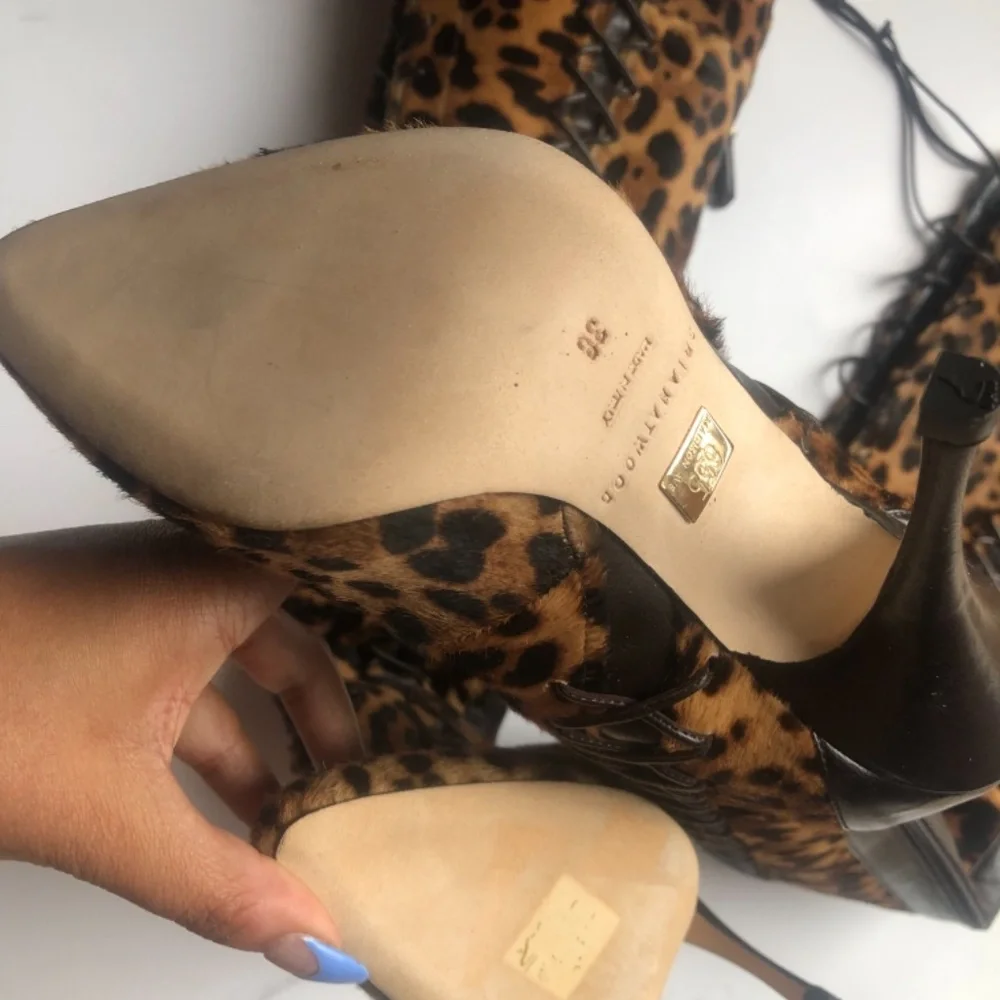 Brian Atwood Belle Cheetah Leapoard Leather CalfHair LaceUp Thigh Boots NEW 38 - Picture 7 of 11